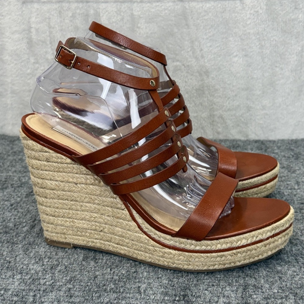 Diane Von Furstenberg Sandals Womens 9.5 Brown GABBY Leather Espadrille Wedge - Picture 4 of 13